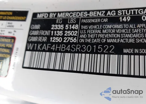 2025 Mercedes-Benz C 300 z USA, uszkodzony, nr VIN W1KAF4HB4SR301522